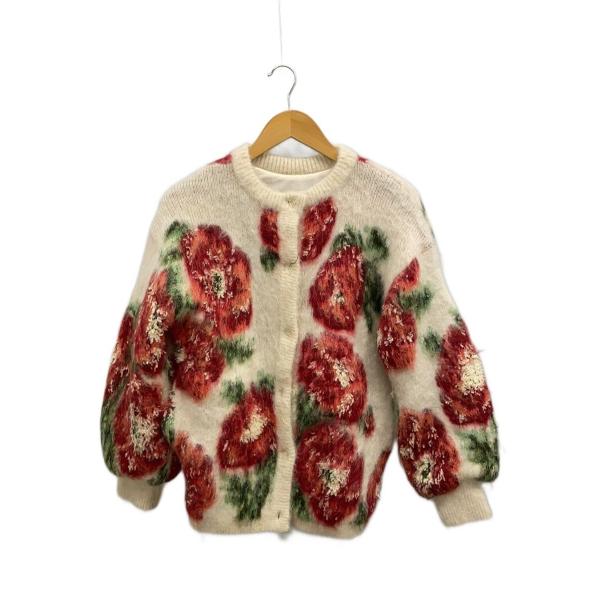 AMERI◆VERONICA JACQUARD KNIT CARDIGAN/FREE/ナイロン/WH...