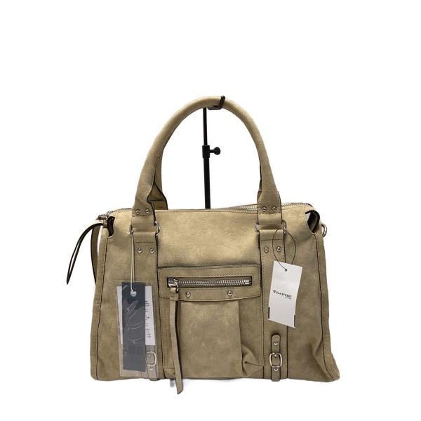 JEANASIS◆アンティークFレザーボストンバッグ/フェイクレザー/BEG/無地/JS081738