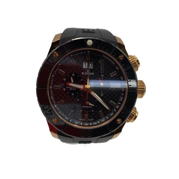 EDOX◆クォーツ腕時計/アナログ/ラバー/BLK/BLK/10020//