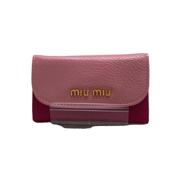 MIU MIU◆キーケース/2つ折り財布/レザー/PNK/無地/レディース