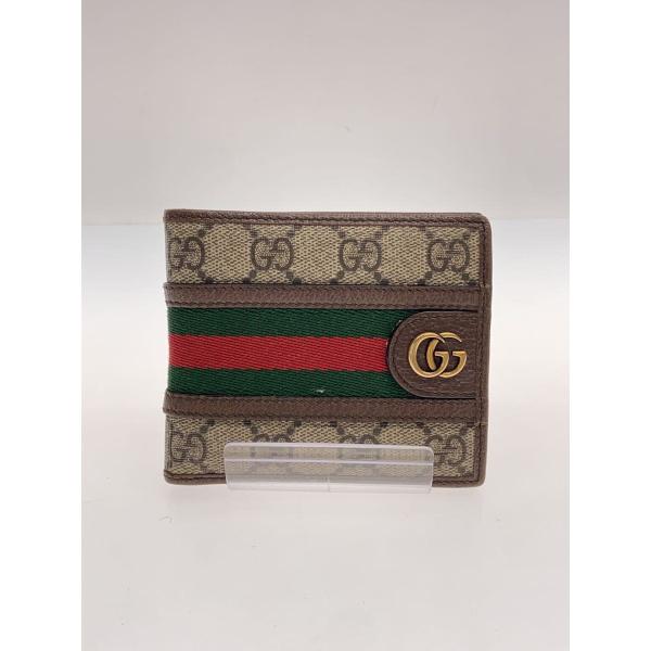 GUCCI◆レザー/2つ折り財布/コットン/BRW/総柄/メンズ