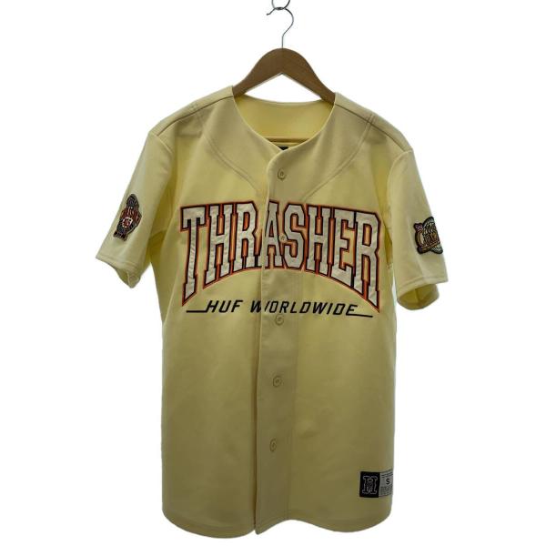 HUF◆THRASHER/ベースボールシャツ/ユニフォーム/半袖シャツ/S/ポリエステル/CRM