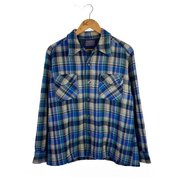 PENDLETON◆70s/ボードシャツ/L/ウール/BLU/チェック