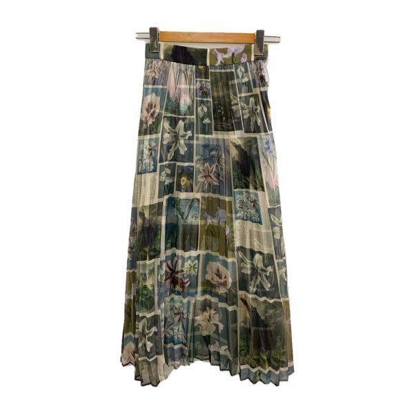 AMERI◆FLOWER PATCHWORK PLEATED SKIRT/S/ポリ/GRN/花柄/0...