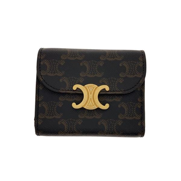 CELINE◆2つ折り財布/レザー/BRW/総柄/レディース/スモールフラップウォレット/トリオンフ