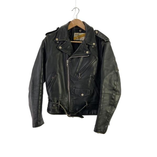 Schott◆ダブルライダースジャケット/34/レザー/BLK