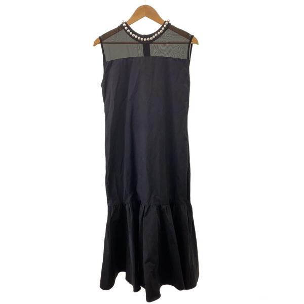 AMERI◆ノースリーブワンピース/首元パール/M/コットン/ネイビー/無地/0191540670/...