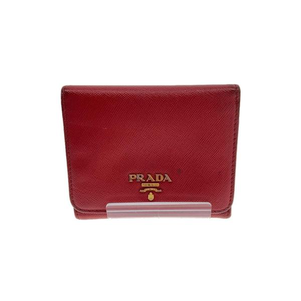 PRADA◆PRADA プラダ 3つ折り財布/レザー/RED/無地/レディース