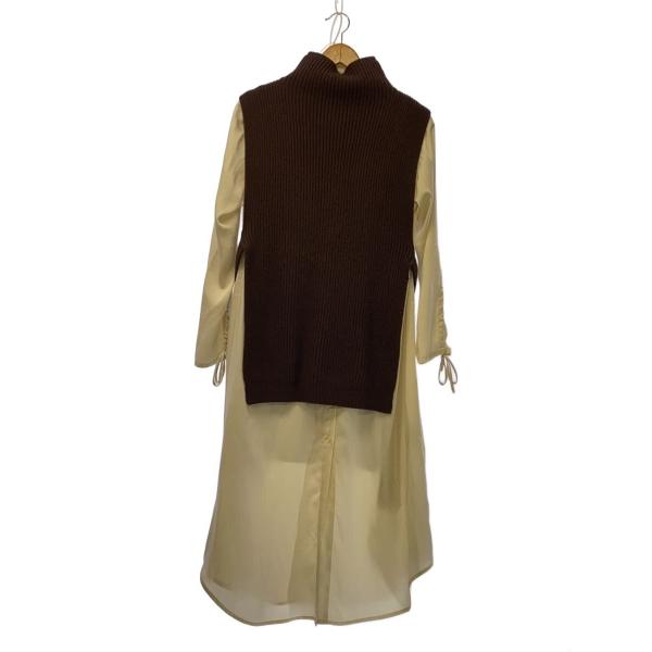 AMERI◆長袖ワンピース/S/ポリエステル/BRW/VEST LAYERED SHIRT DRES...