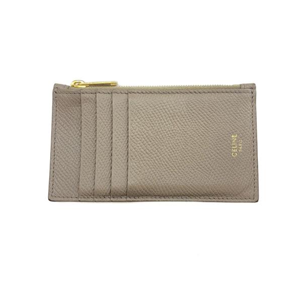 CELINE◆カードケース/レザー/KHK/レディース/コンパクトジップ カードホルダー/カーフスキ...
