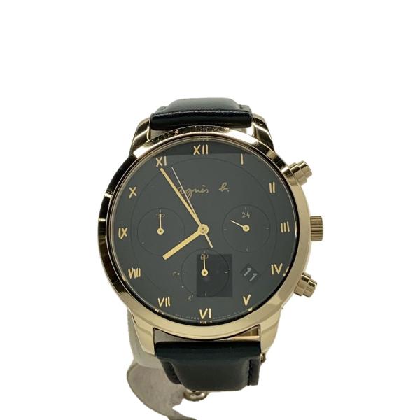 agnes b.◆ソーラー腕時計/アナログ/フェイクレザー/BLK/BLK/VR42-KDD0