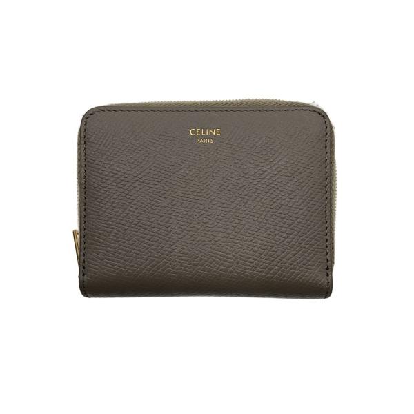 CELINE◆スモールジップウォレット/レザー/グレー/レディース