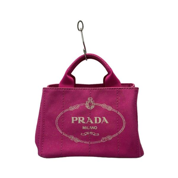 PRADA◆ハンドバッグ/カナパ/CANAPA/キャンバス/ロゴ/PNK/トライアングルロゴ/プリン...