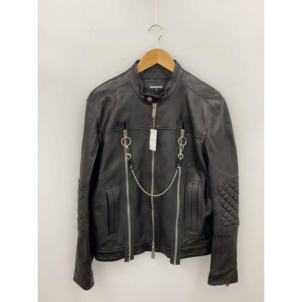 DSQUARED2◆19ss/チェーン付きシングルライダースジャケット/50/羊革/BLK/無地/S...