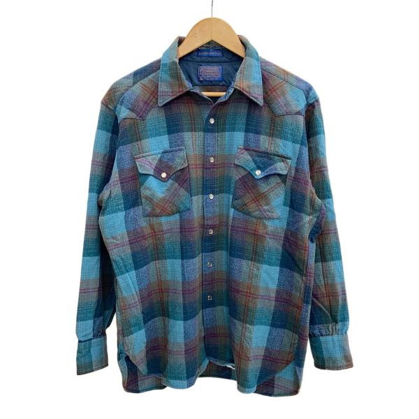 PENDLETON◆シャツ/L/ウール/BLU/オンブレCK
