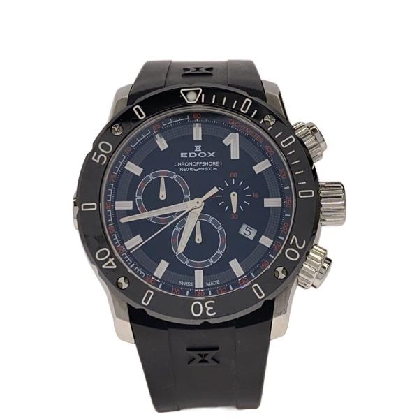 EDOX◆クロノオフショア1/クォーツ腕時計/アナログ/ラバー/BLK/BLK/10221