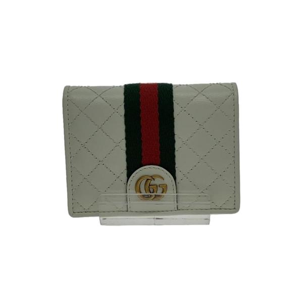 GUCCI◆2つ折り財布/レザー/WHT/レディース