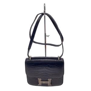 HERMES◆コンスタンス3 ミニ18/アリゲーターマット×リザード/Y刻印/ショルダーバッグ/レザー/NVY