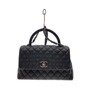 CHANEL◆ココハンドル29/キャビアスキン/ハンドバッグ/レザー/BLK/A92991