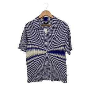 STUSSY◆Psychedelic Check Shirt/半袖シャツ/M/レーヨン/BLU/1110165//