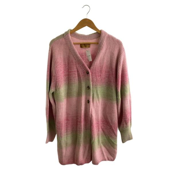 AMERI◆UND MIX LONG STRAIGHTカーディガン(厚手)/アクリル/PNK/総柄/...