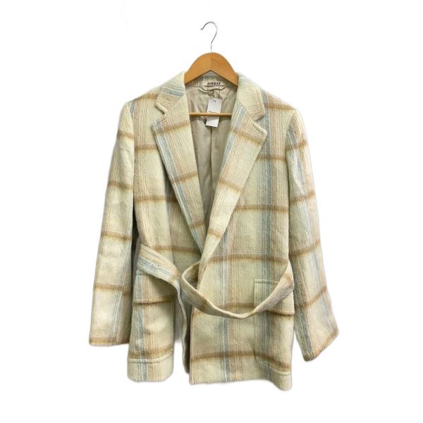 AURALEE◆シャギー/テーラードジャケット/O/ウール/CRM/チェック/A20AB02AS//