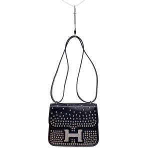 HERMES◆コンスタンス3 ミニ18/ミロワール クルーテ/W刻印/ボックスカーフ/レザー/BLK/無地//