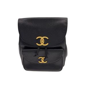 CHANEL◆リュック_キャビアスキン/ココマーク/ターンロック/レザー/ブラック//