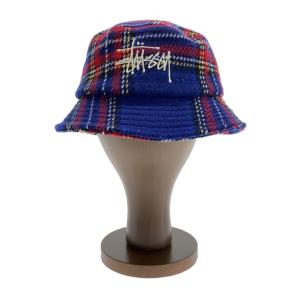 STUSSY◆ハット/--/ポリエステル/BLU/チェック/メンズ/1321014