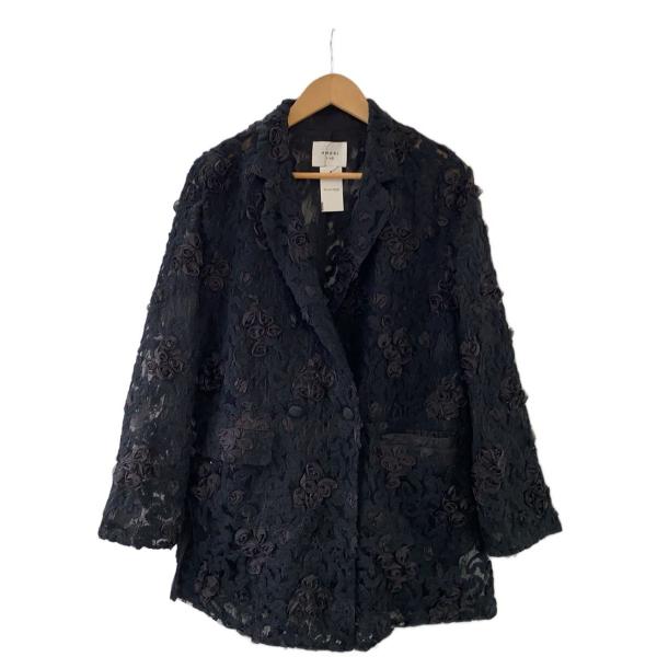 AMERI◆FLOWER MIX LACE SHEER JACKET/FREE/ポリエステル/BLK...