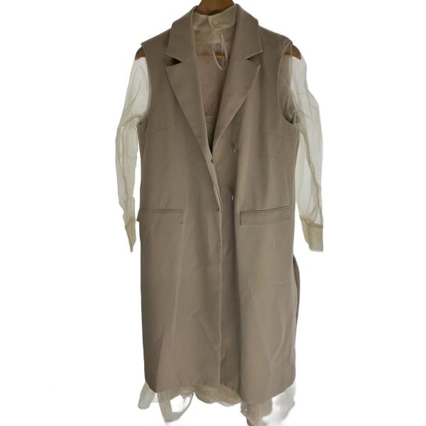 AMERI◆LONG VEST SET SHEER DRESS/S/ポリエステル/BEG/無地/01...