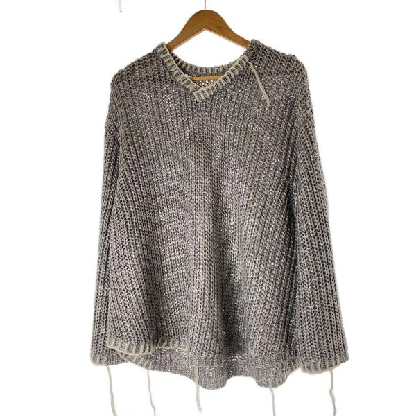 CAMPHOR WOOD◆sparkle stitching v neck sweater/S/ポリ...