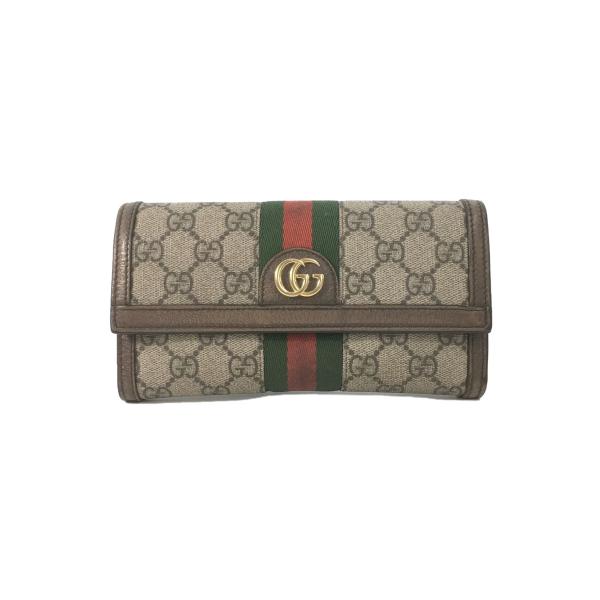 GUCCI◆コンチネンタルウォレット_オフィディア_ウェブ_GGスプリーム/PVC/BEG/ヨゴレ有