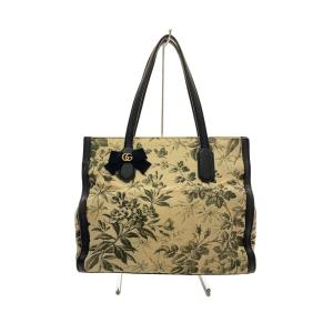 GUCCI◆トートバッグ_ハーバリウムプリント/リネン/BLK