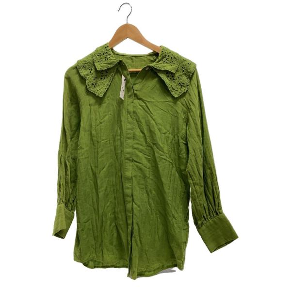AMERI◆長袖ブラウス/FREE/コットン/GRN/無地