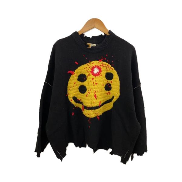 SAINT MICHAEL◆24AW/CP_CREW KNT/SMILE/BLACK/ニット・セータ...