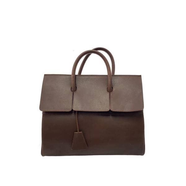 M.U.L/フラップトートバッグ/レザー/ブラウン