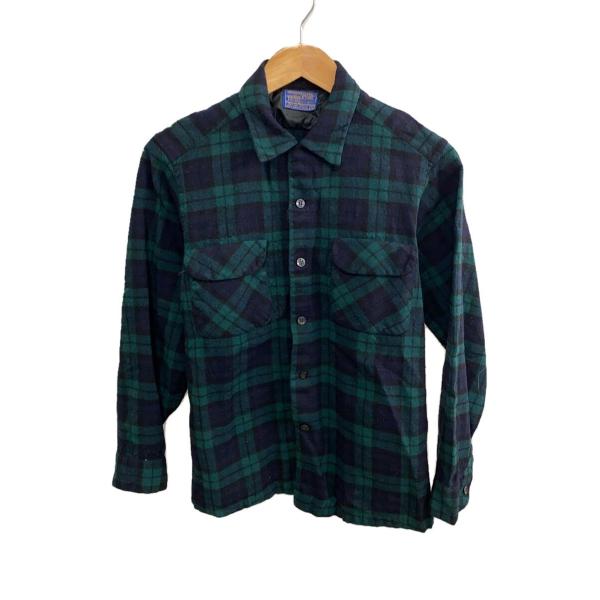 PENDLETON◆50s/ボードシャツ/オープンカラー/長袖シャツ/M/ウール/GRN/チェック/...