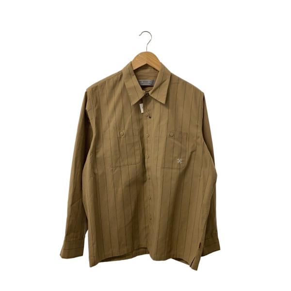 BLUCO◆長袖シャツ/L/ポリエステル/BRW/ストライプ/0109-3B01
