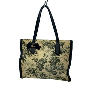 GUCCI◆トートバッグ_ハーバリウムプリント/リネン/BLK/ブラック/レディースバッグ
