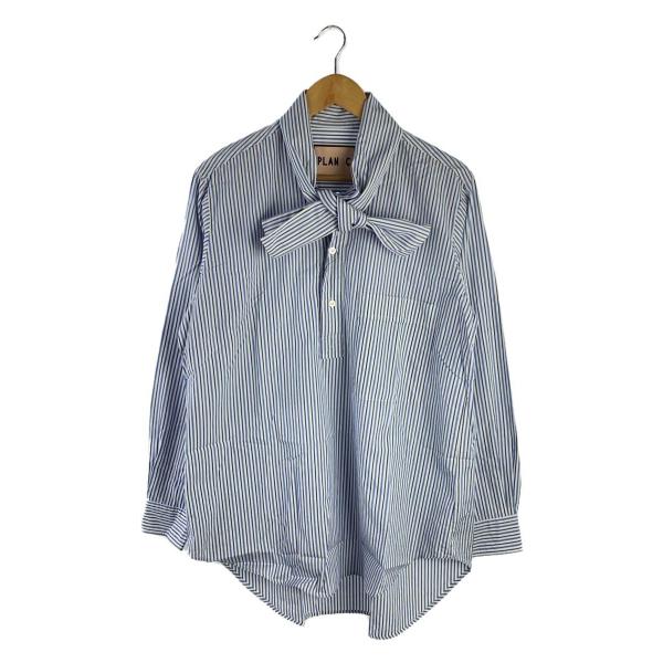 PLAN C◆22AW/ストライプボウタイシャツ/38/コットン/BLU/ストライプ/CMCAD09...