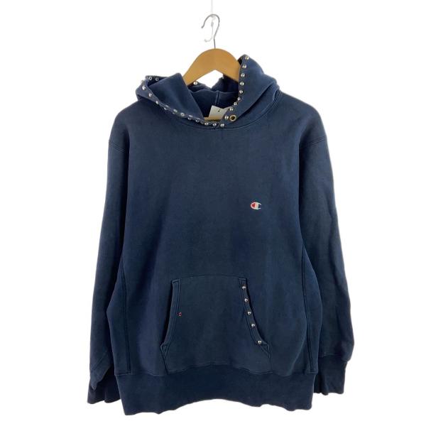 Champion◆80s/REVERSE WEAVE/スタッズリメイクパーカー/L/コットン/NVY