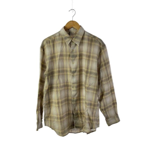 AURALEE◆24AW/AIRY WOOL CHECK SHIRT/長袖シャツ/4/ウール/BEG...