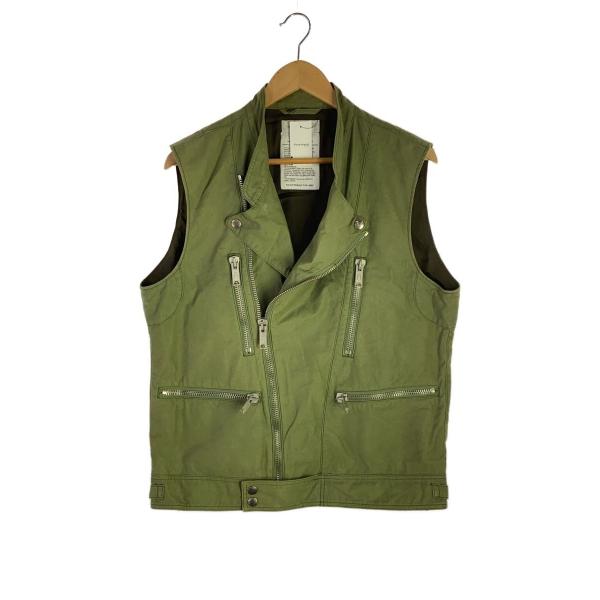 UNUSED◆ライダースベスト/4/コットン/KHK/US0378