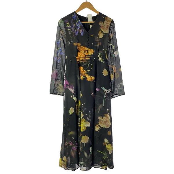 AMERI◆UND SCAN FLOWER DRESS/M/ポリエステル/BLK/花柄/022420...