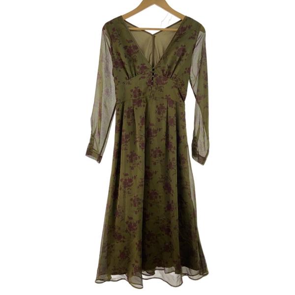AMERI◆長袖ワンピース/S/ポリエステル/カーキ/花柄/028150151