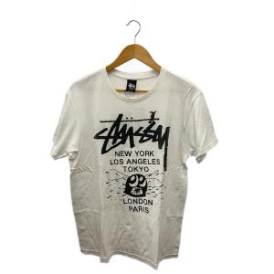 STUSSY◆Tシャツ/M/コットン/WHT//WORLD TOUR