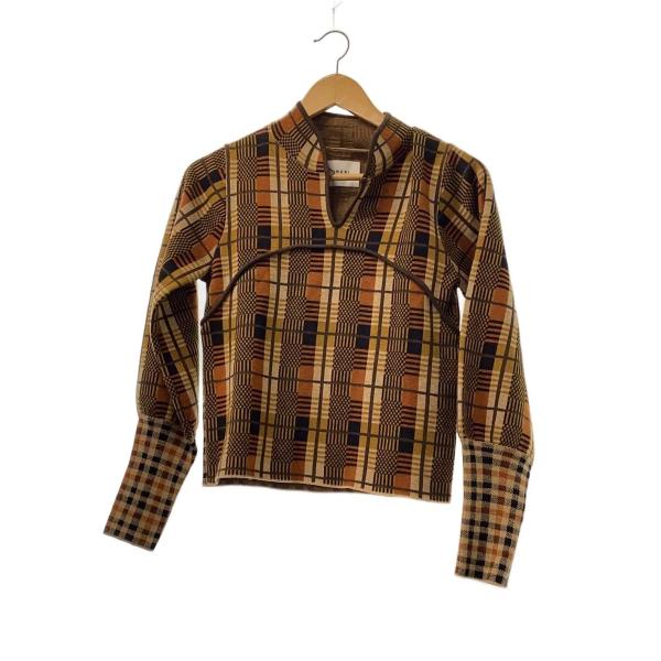 AMERI◆ニット・セーター(薄手)/FREE/ポリエステル/BRW/チェック/0122016082...