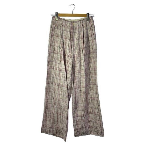 AURALEE◆ストレートパンツ/1/リネン/PNK/チェック/A23SP04NC