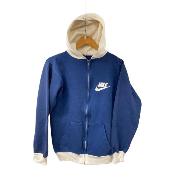 NIKE◆80s-90s/後付けフード/ツートン/ヨゴレ使用感/ジップパーカー/コットン/NVY